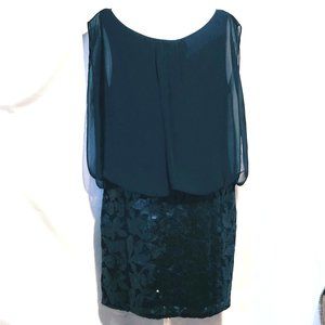 Aidan Mattox Mini Cocktail Dress Size 8 Navy Sequin Blouson Sleeveless Evening